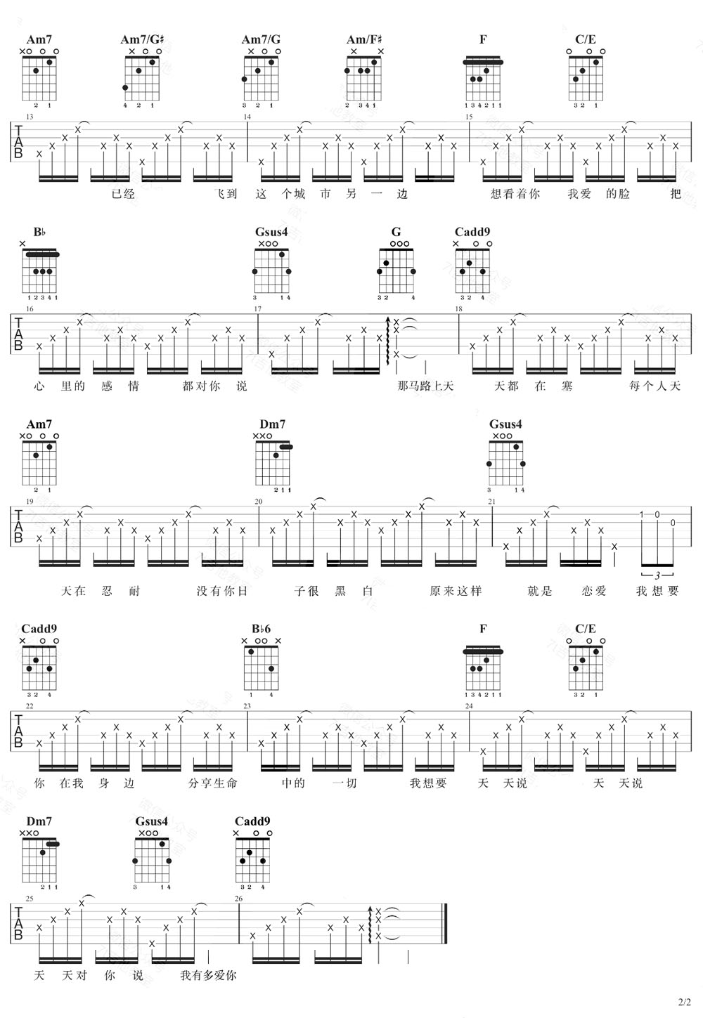 天天吉他譜_陶喆_C調(diào)和弦彈唱譜_簡(jiǎn)單版_圖譜2