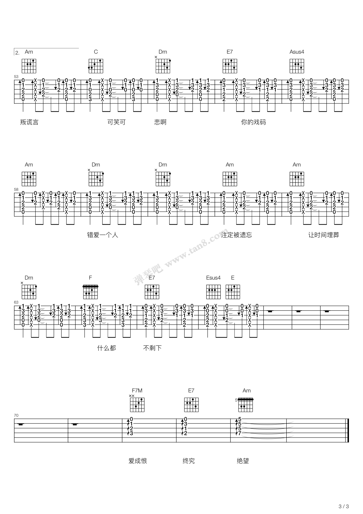無法原諒吉他譜_李佳璐_C調指彈/獨奏譜_簡單版_圖譜3