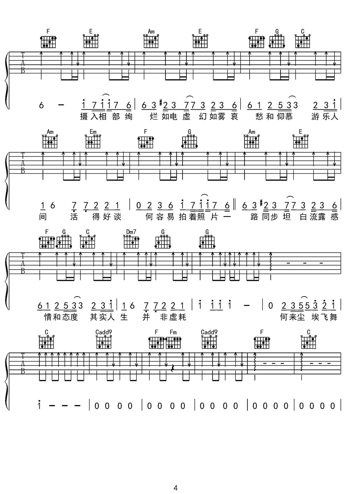 沙龍吉他譜_陳奕迅_C調和弦彈唱譜_原版高清_圖譜4