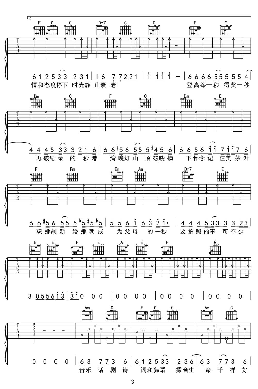 沙龍吉他譜_陳奕迅_C調和弦彈唱譜_原版高清_圖譜3