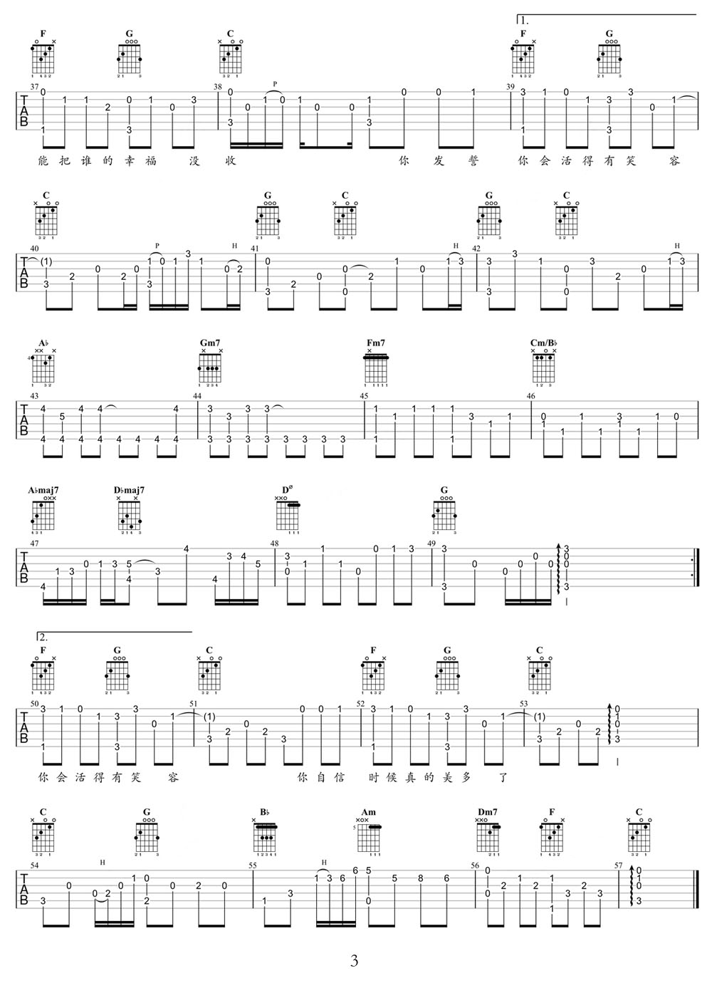 分手快樂吉他譜_梁靜茹_C調(diào)指彈/獨奏譜_完美版_圖譜3