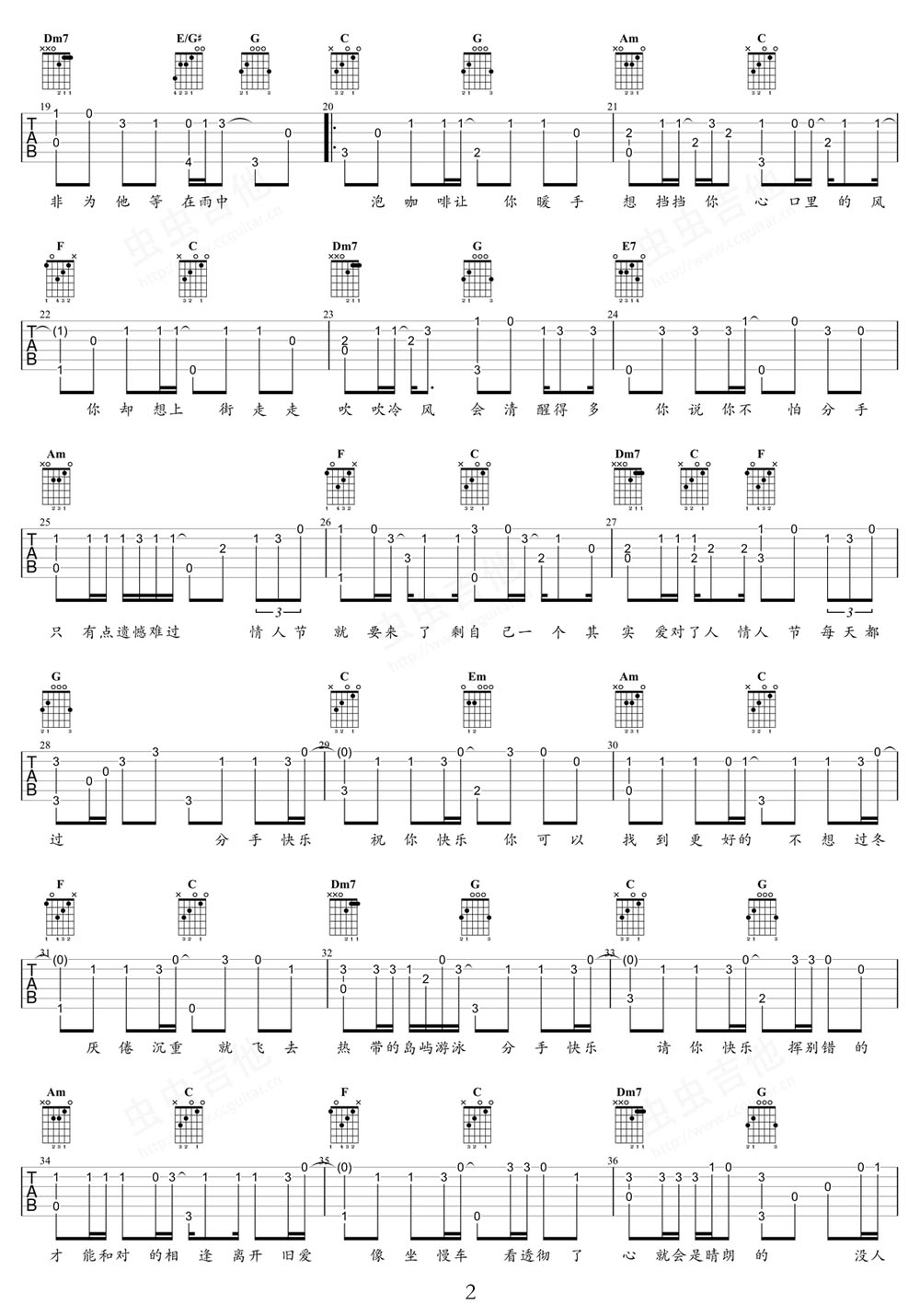 分手快樂吉他譜_梁靜茹_C調(diào)指彈/獨奏譜_完美版_圖譜2