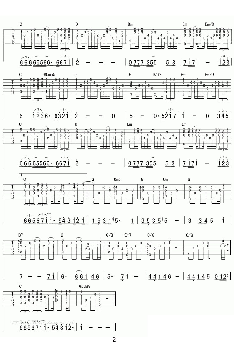 聽海吉他譜_張惠妹_G調(diào)指彈/獨奏譜_圖譜2