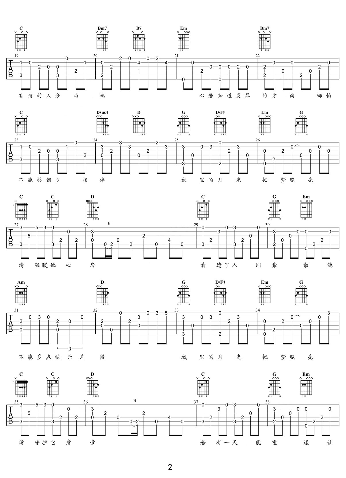 城里的月光吉他譜_許美靜_G調(diào)指彈/獨(dú)奏譜_完美版_圖譜2