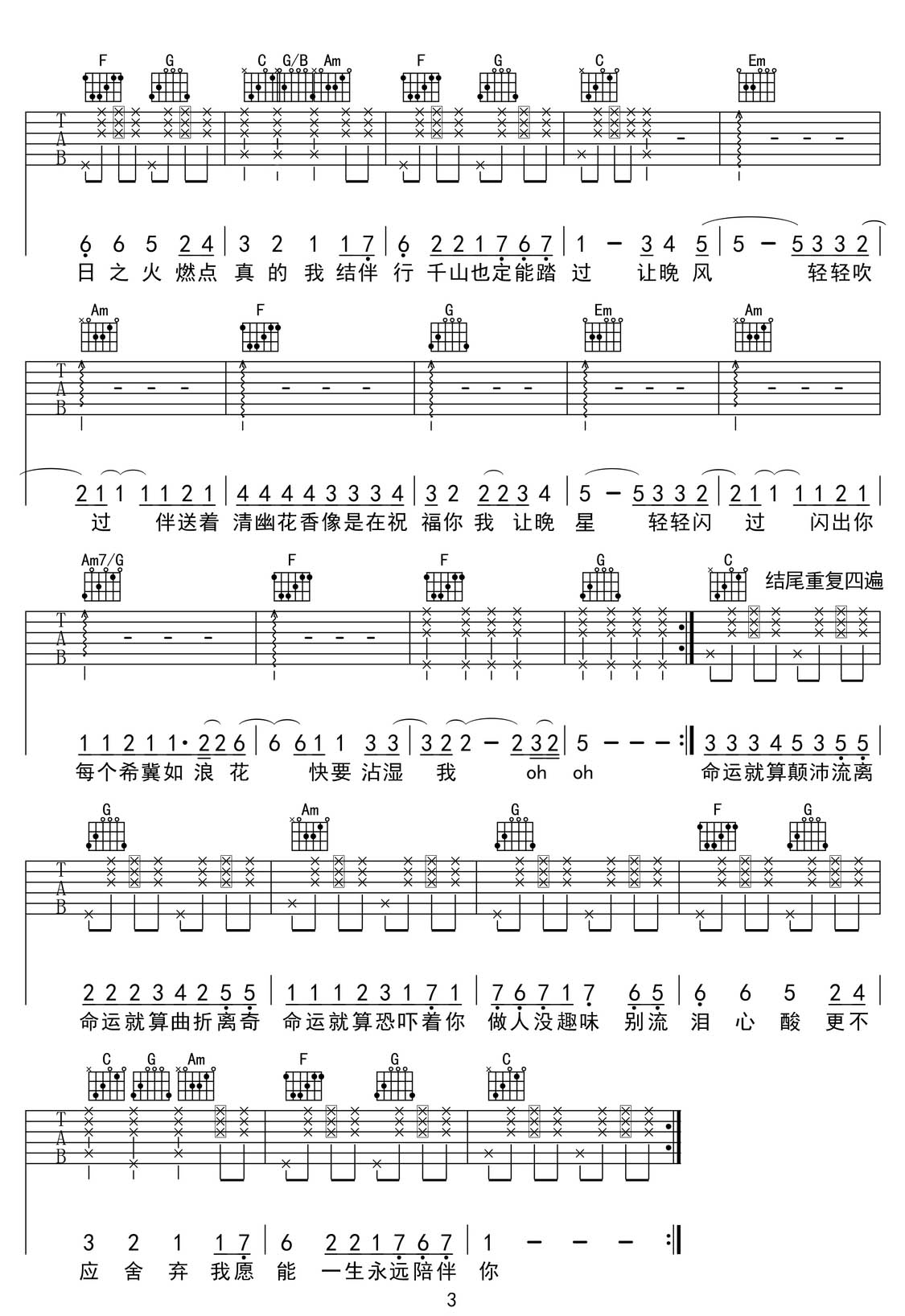 紅日吉他譜_李克勤_C調和弦彈唱譜_高清重制_圖譜3