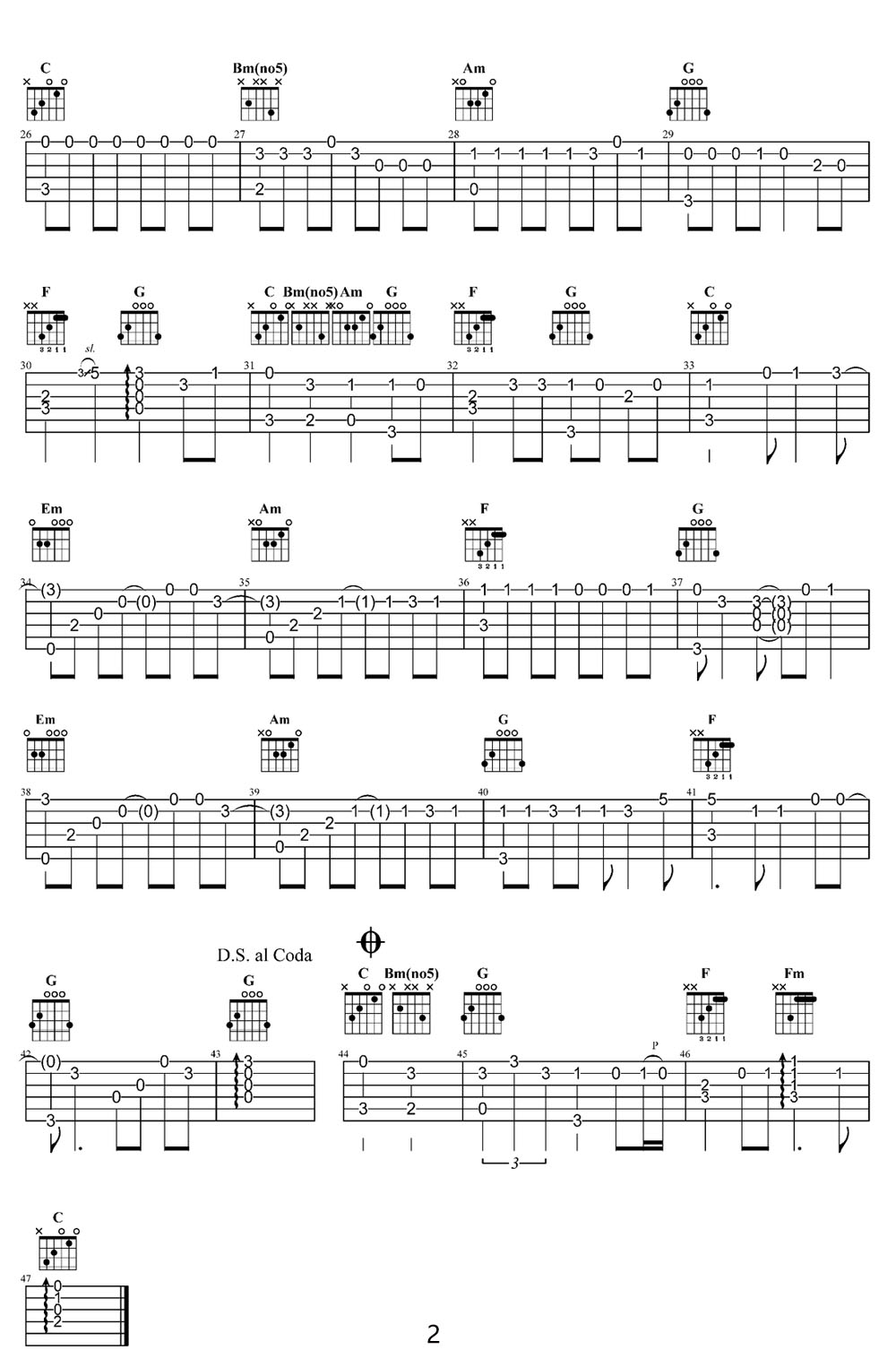 紅日吉他譜_李克勤_C調指彈/獨奏譜_簡單版_圖譜2