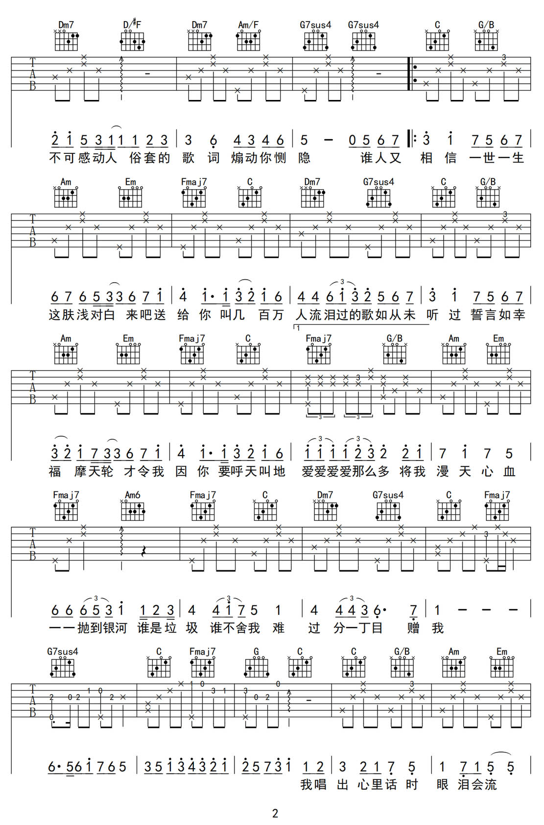 K歌之王吉他譜_陳奕迅_C調(diào)和弦彈唱譜_高清重制版_圖譜2