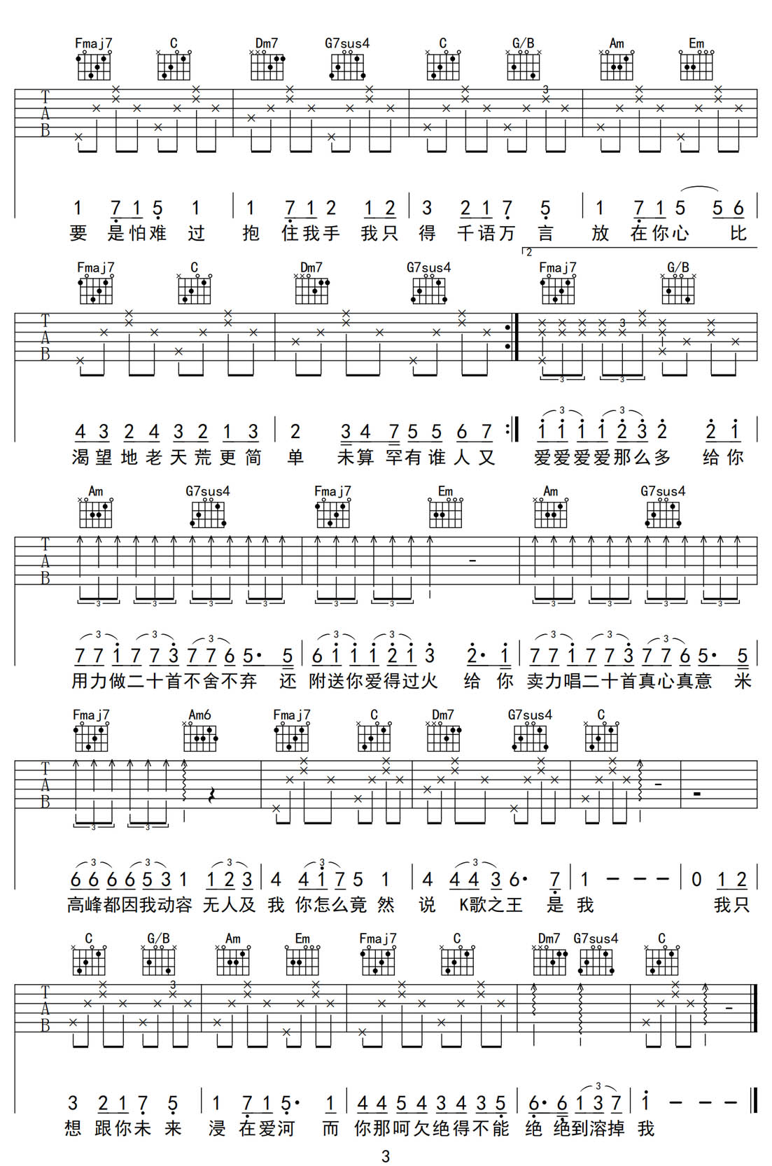 K歌之王吉他譜_陳奕迅_C調(diào)和弦彈唱譜_高清重制版_圖譜3