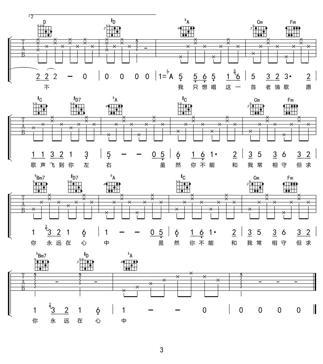 老情歌吉他譜_呂方_G調(diào)和弦彈唱譜_重制版帶前奏_圖譜3