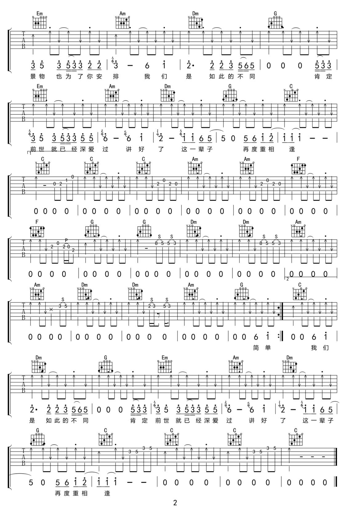 再度重相逢吉他譜_伍佰_C調和弦彈唱譜_原版改編_圖譜2