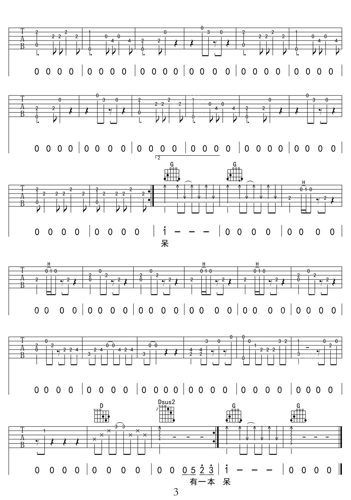 百分之百的女孩吉他譜_老狼_G調(diào)和弦彈唱譜_圖譜3