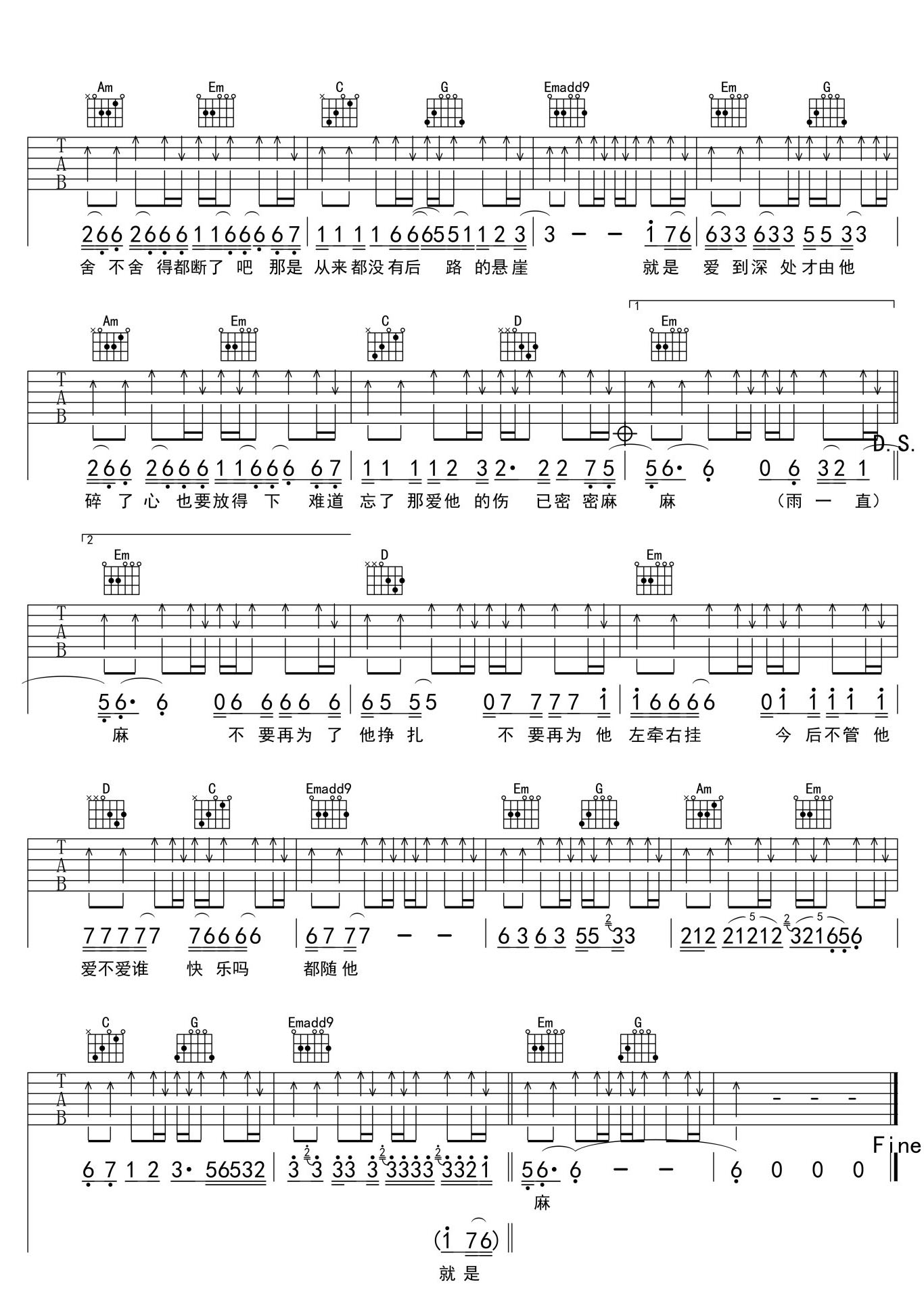 雨一直下吉他譜_張宇_G調(diào)和弦彈唱譜_圖譜2