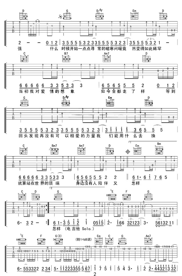走樣吉他譜_張宇_G調和弦彈唱譜_圖譜2