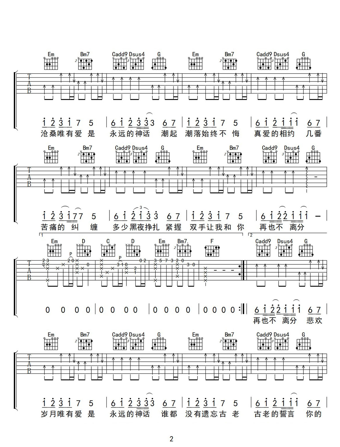 美麗的神話吉他譜_孫楠_G調和弦彈唱譜_高清完美版_圖譜2