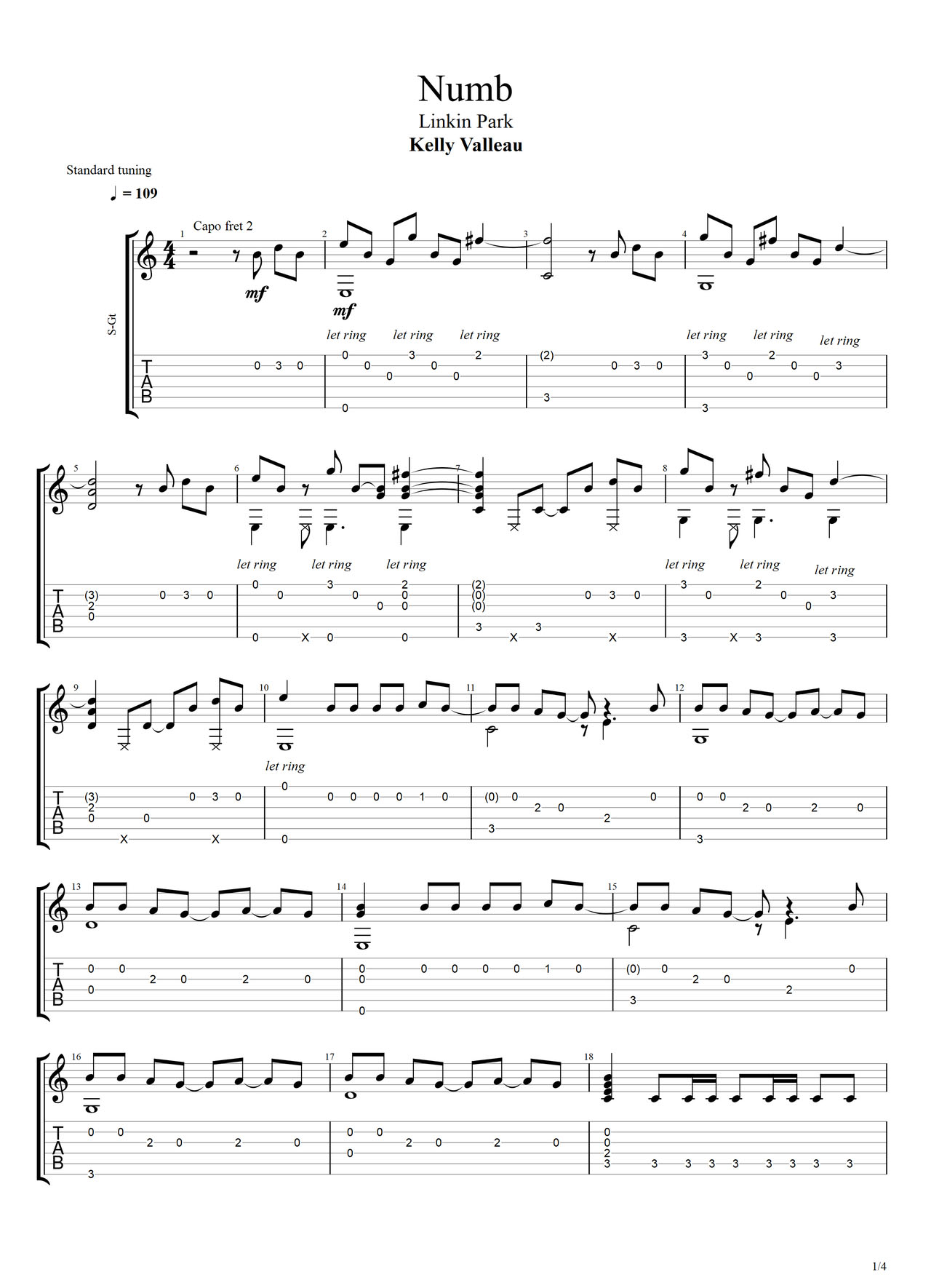 Numb吉他譜_Linkin Park_G調(diào)指彈/獨(dú)奏譜_重制版_圖譜1