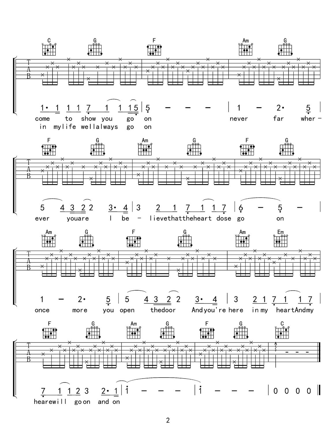 my heart will go on(我心永恒)吉他譜_席琳迪翁_C調(diào)和弦彈唱譜_圖譜2
