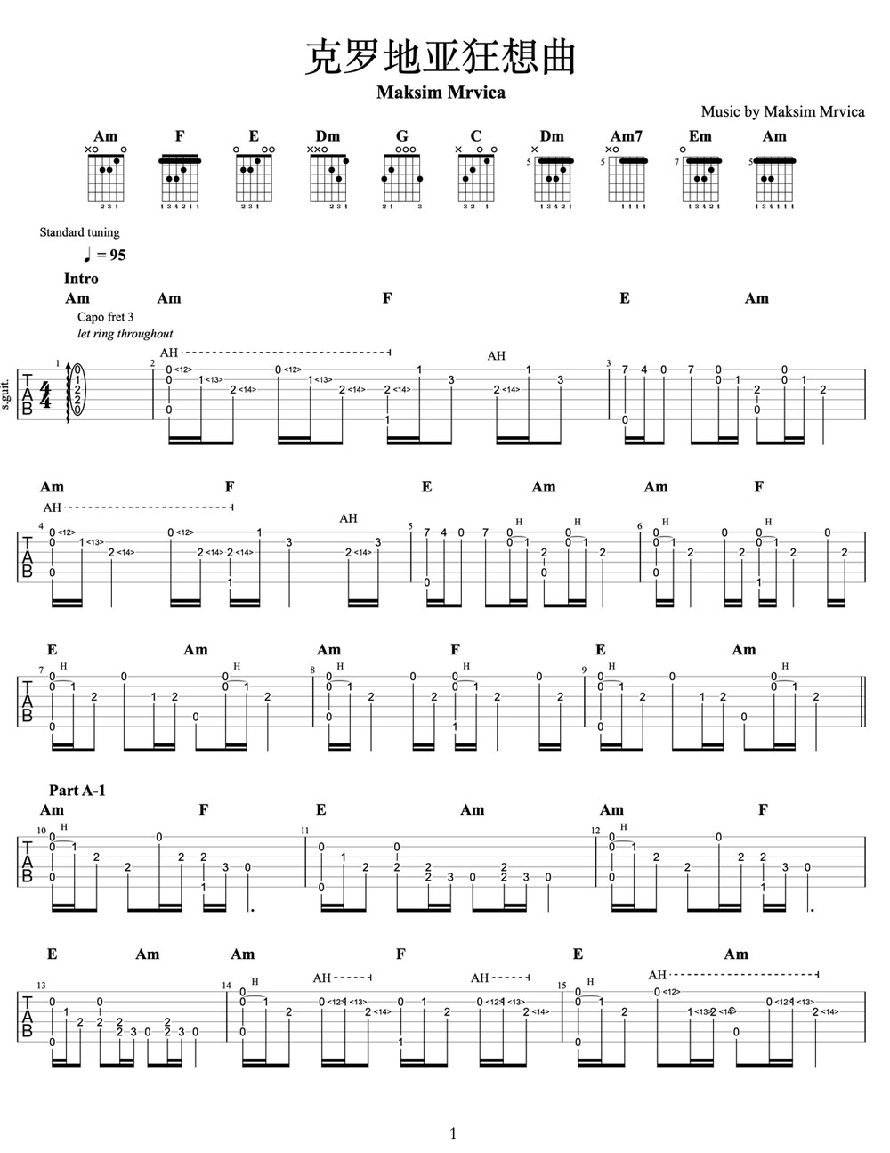 Croatian Rhapsody(克羅地亞狂想曲)吉他譜_Maksim Mrvica_C調(diào)指彈/獨奏譜_圖譜1