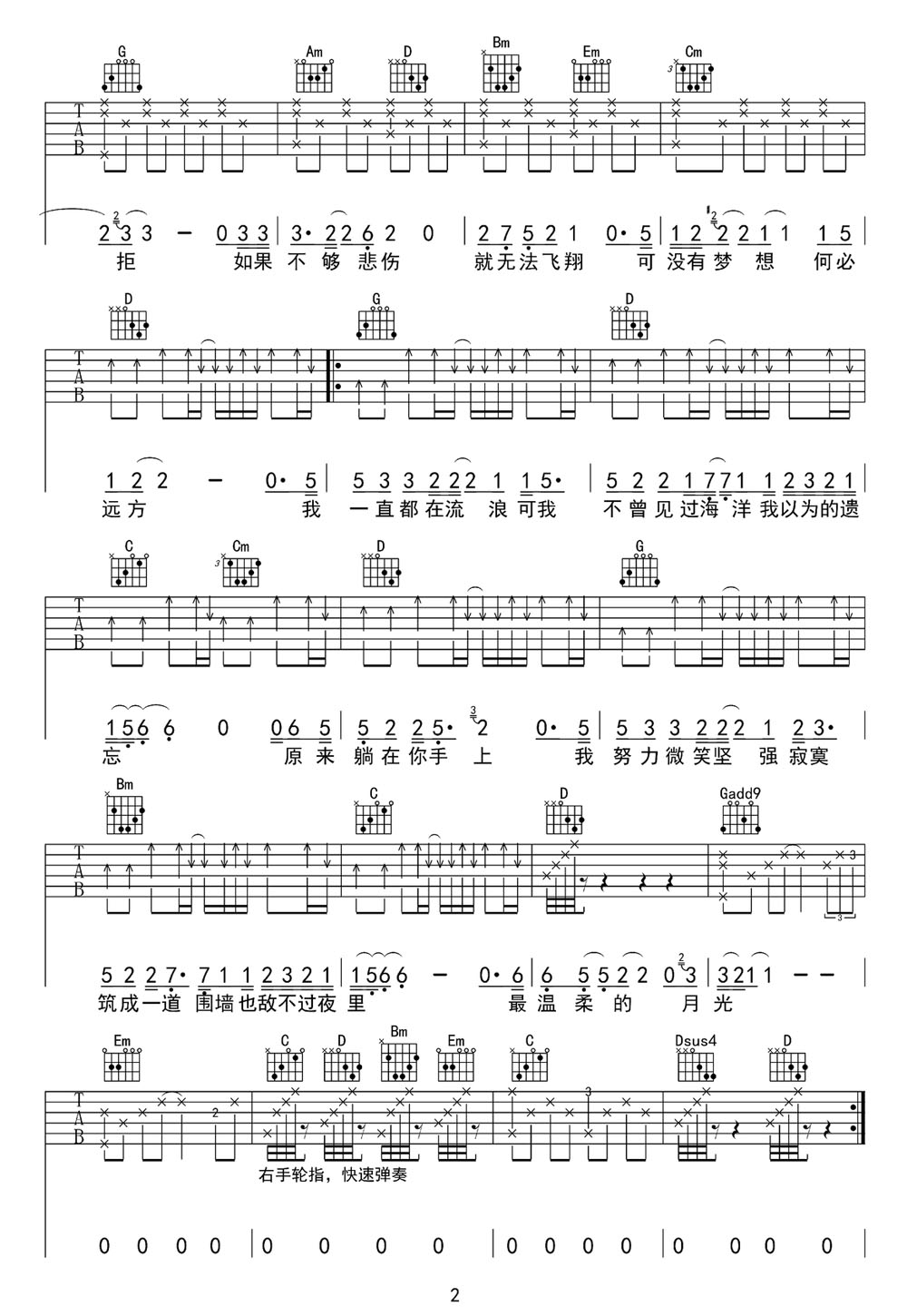 殘酷月光吉他譜_林宥嘉_G調(diào)和弦彈唱譜_高清完美版_圖譜2