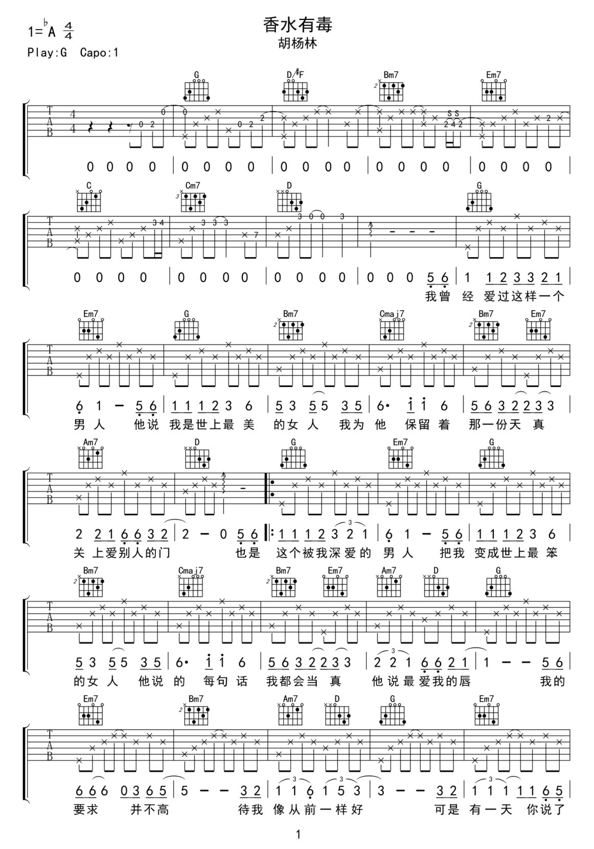 香水有毒吉他譜_胡楊林_G調(diào)和弦彈唱譜_完美版_圖譜1