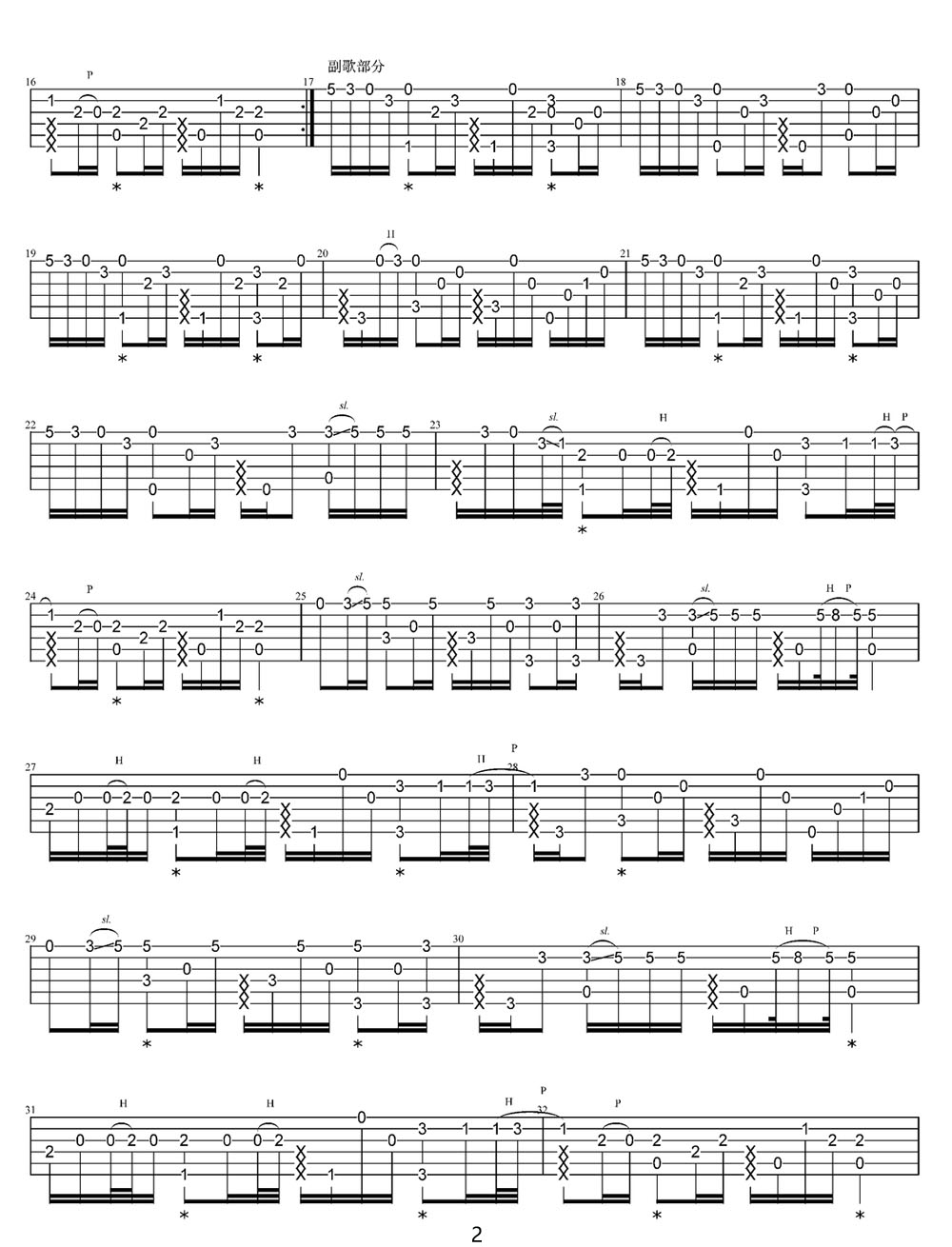 楓葉城吉他譜_楊昊昆_C調指彈/獨奏譜_高清重制版_圖譜2
