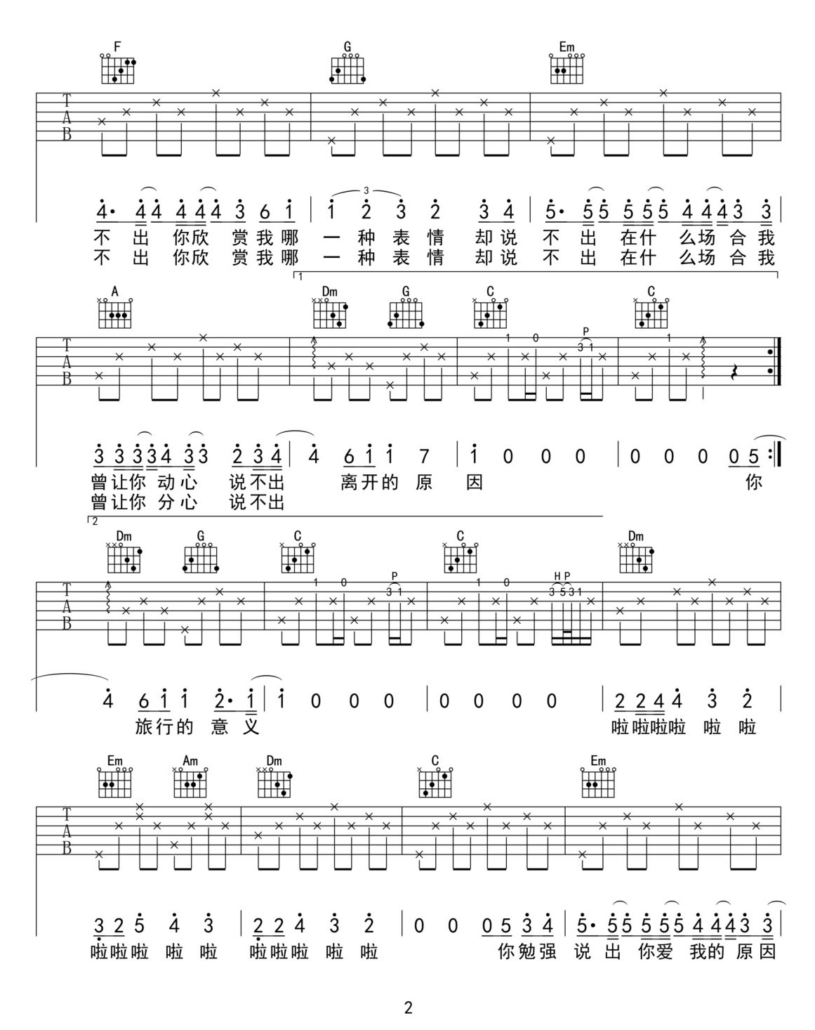 旅行的意義吉他譜_陳綺貞_C調(diào)和弦彈唱譜_原版_圖譜2