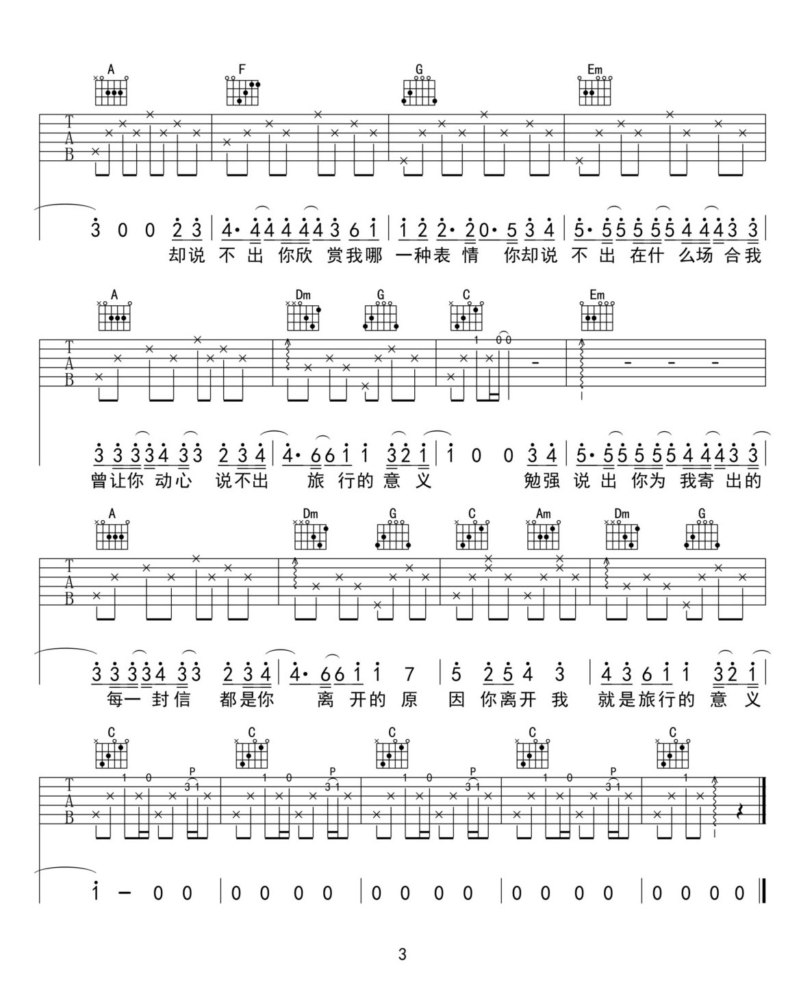 旅行的意義吉他譜_陳綺貞_C調(diào)和弦彈唱譜_原版_圖譜3