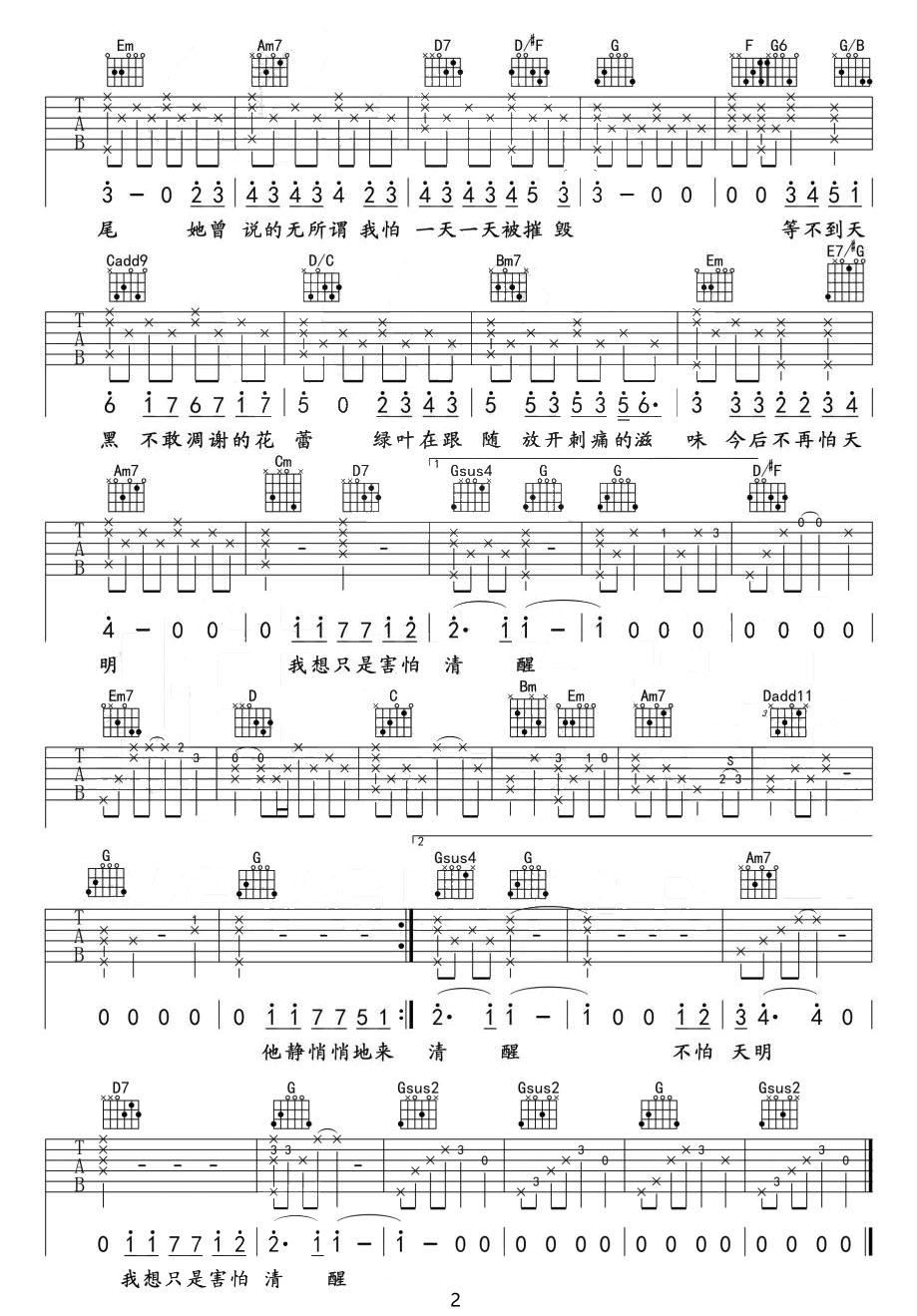 她說吉他譜_林俊杰_G調(diào)和弦彈唱譜_原版_圖譜2