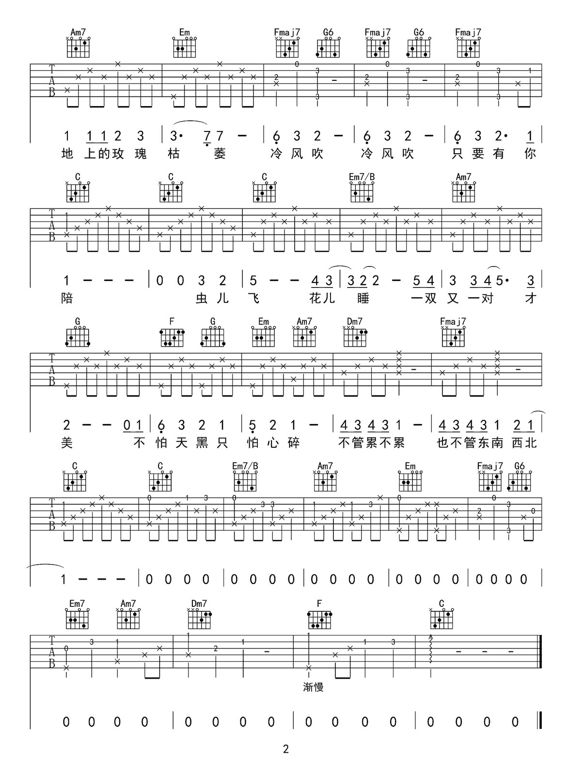 蟲兒飛吉他譜_鄭伊健_C調(diào)和弦彈唱譜_完美版帶前奏_圖譜2