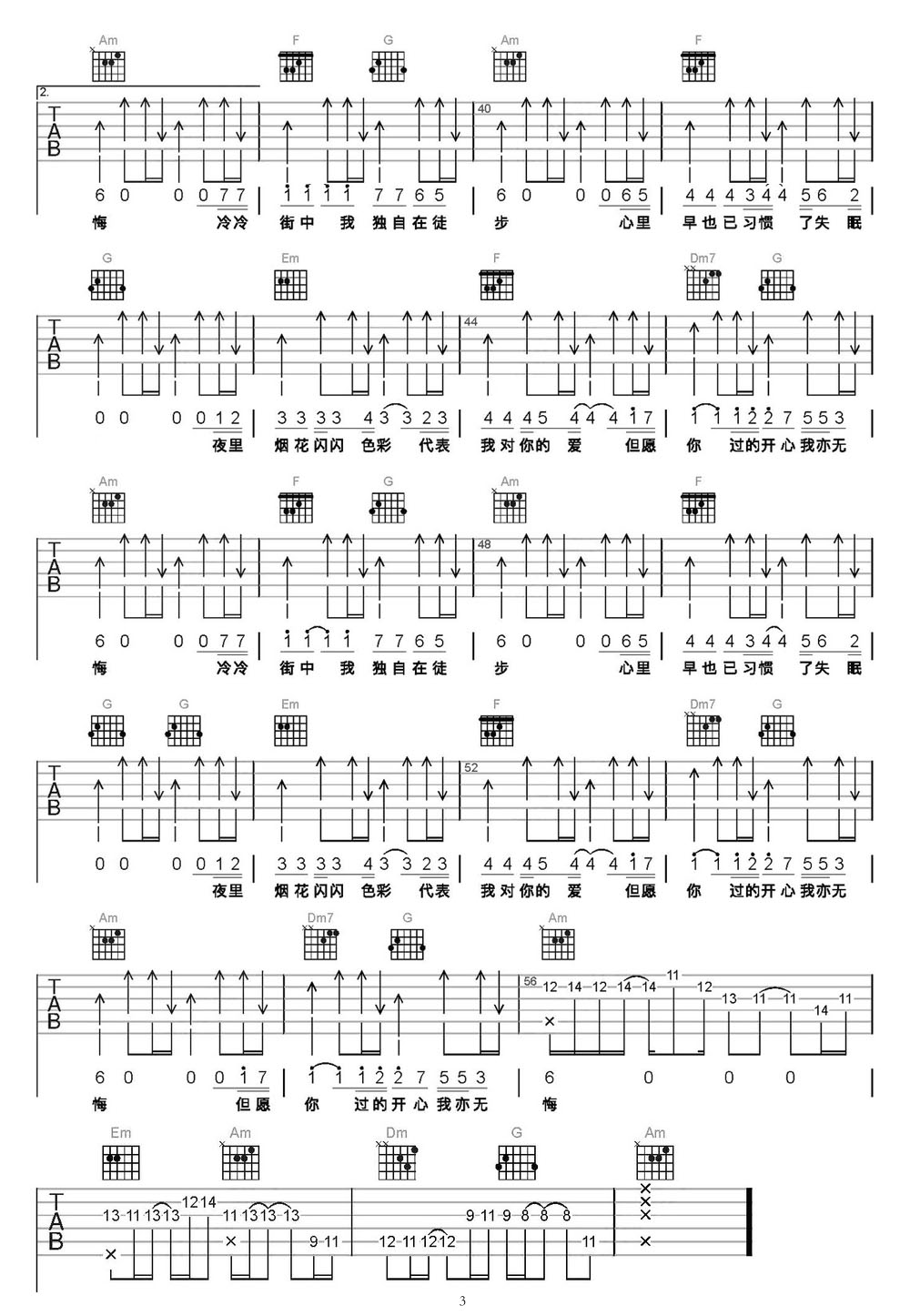 習(xí)慣失眠吉他譜_黑雄_C調(diào)和弦彈唱譜_圖譜3