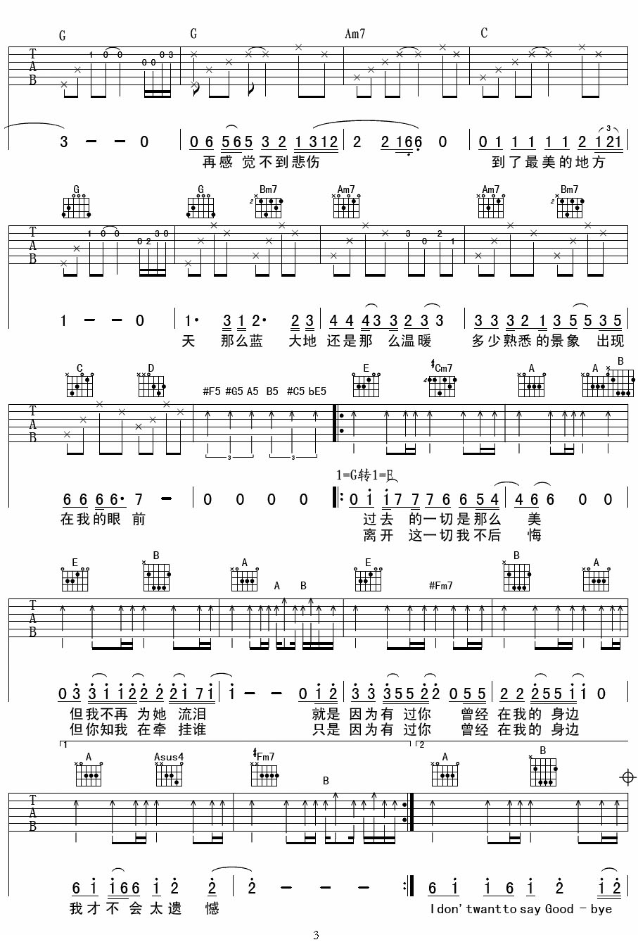 I Dont want to say goodbye吉他譜_黑豹樂隊(duì)_G調(diào)和弦彈唱譜_重制版_圖譜3