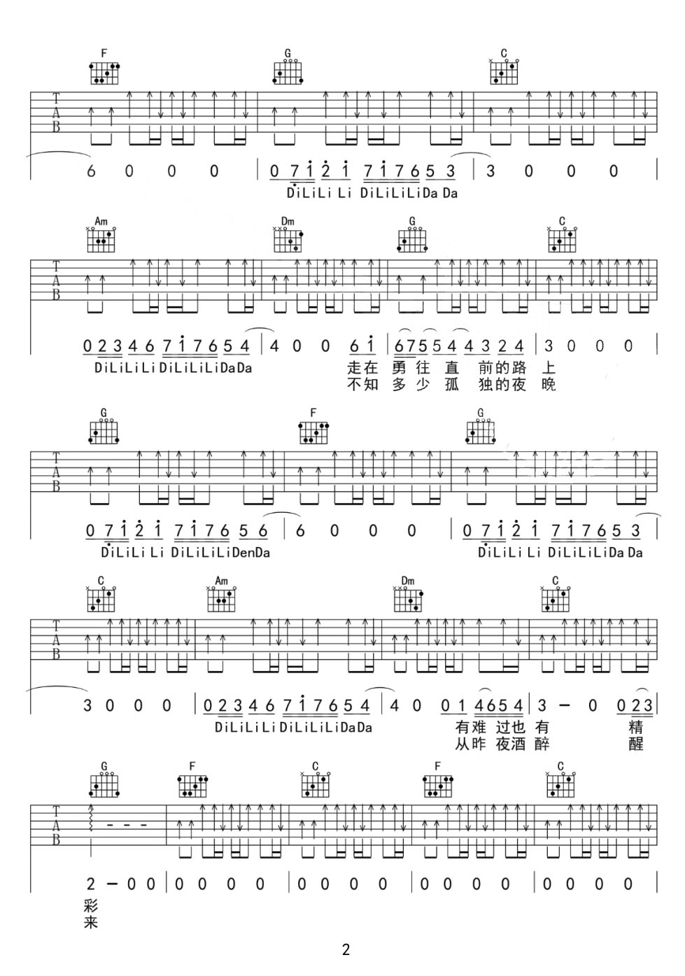 曾經(jīng)的你吉他譜_許巍_C調(diào)和弦彈唱譜_簡(jiǎn)單版_圖譜2