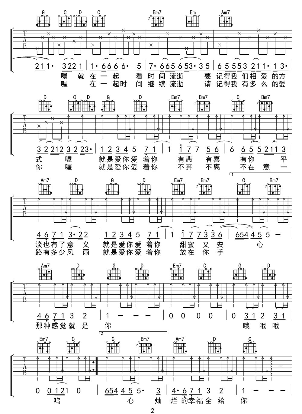 就是愛你吉他譜_陶喆_C調(diào)和弦彈唱譜_簡單版_圖譜2