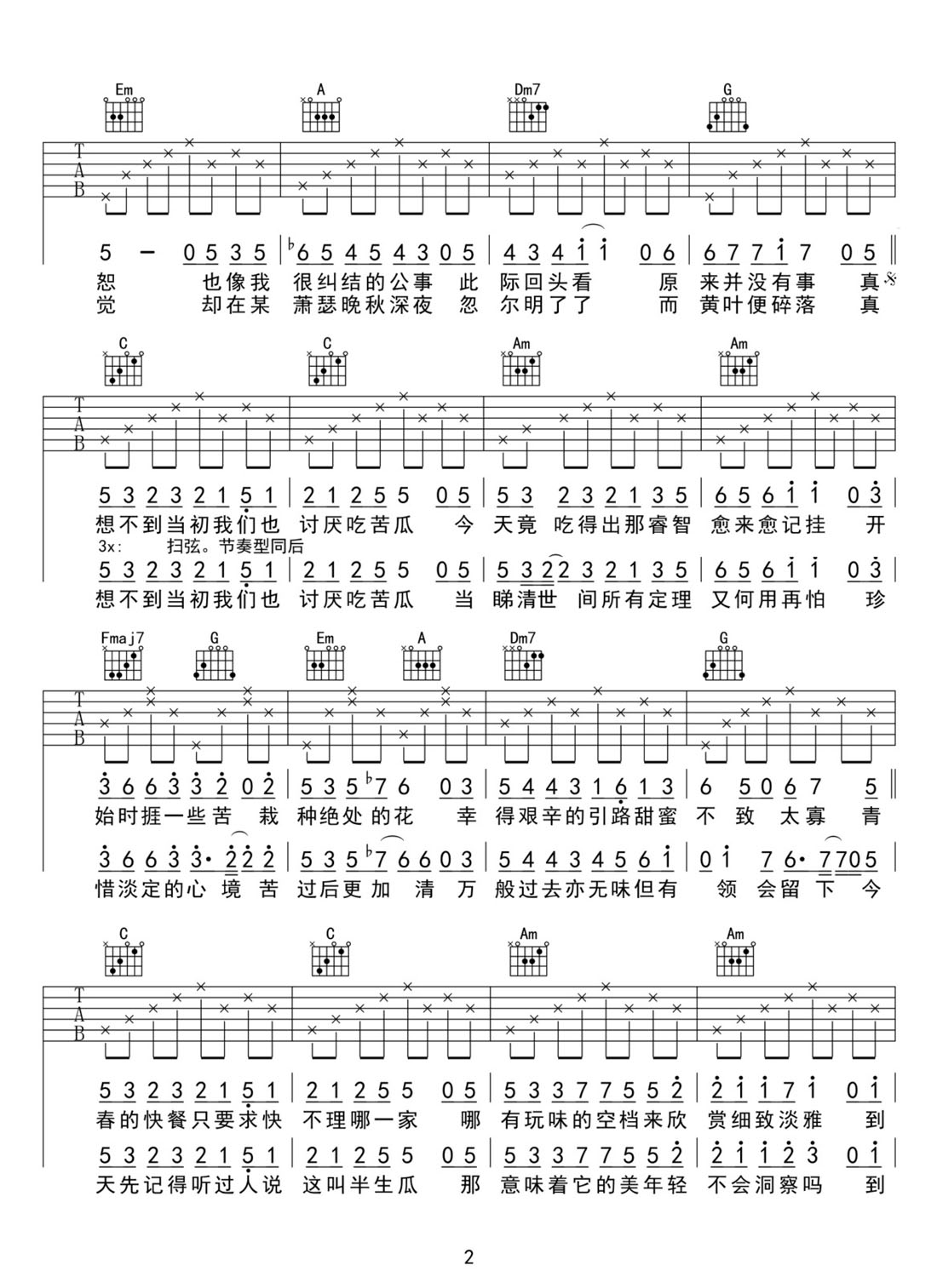 苦瓜吉他譜_陳奕迅_C調和弦彈唱譜_Bittergourd完美版_圖譜2