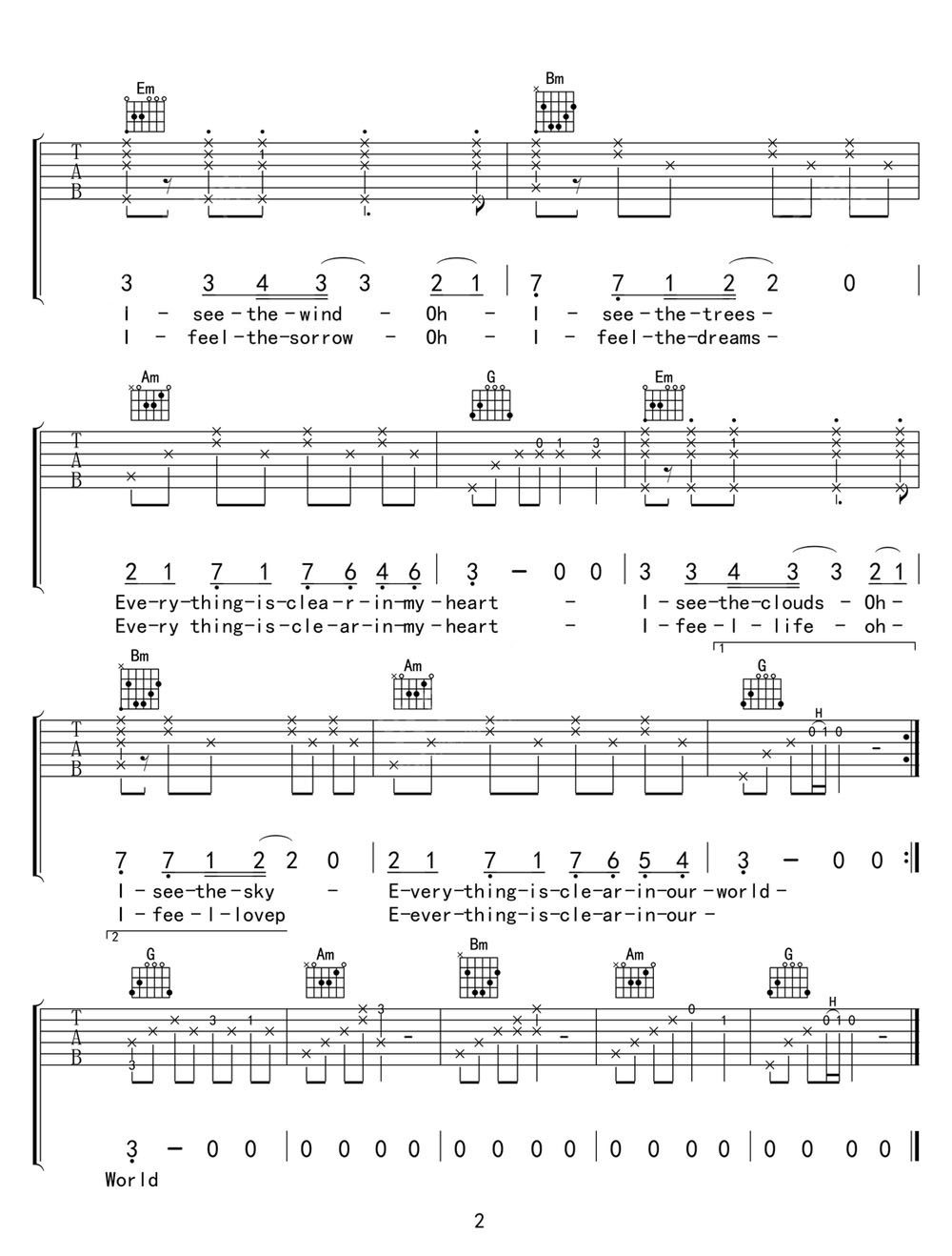 Oh My Love吉他譜_John Lennon_G調(diào)和弦彈唱譜_高清重制版_圖譜2