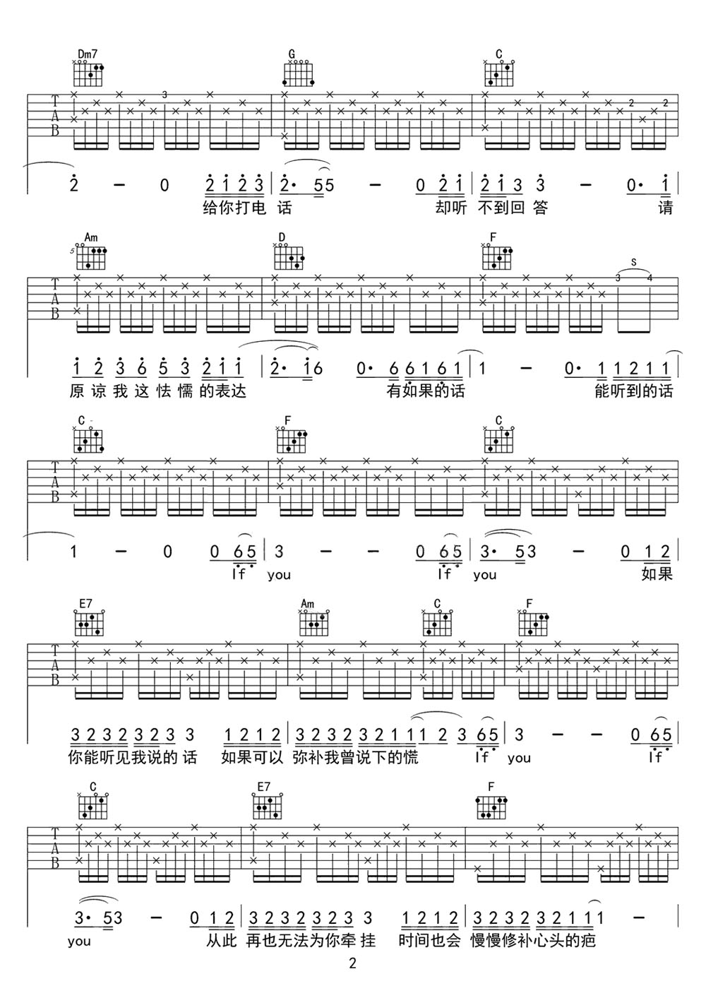 if you吉他譜_bigbang_C調和弦彈唱譜_圖譜2