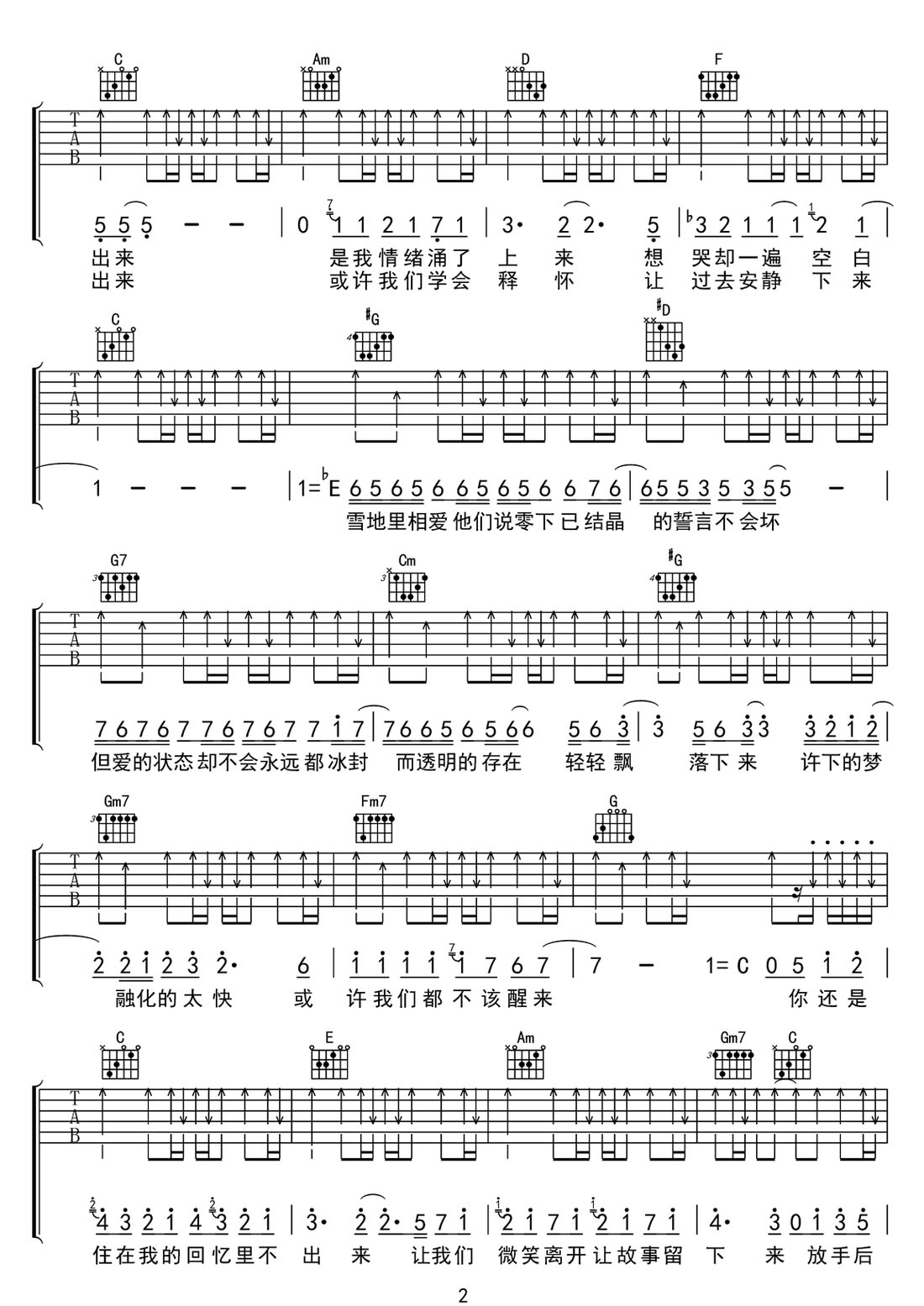 不該吉他譜_周杰倫_C調和弦彈唱譜_原版_圖譜2