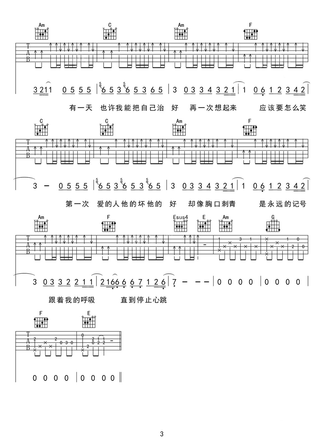 第一次愛的人吉他譜_王心凌_C調(diào)和弦彈唱譜_高清完美版_圖譜3