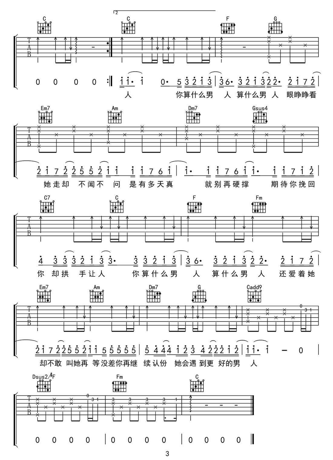 算什么男人吉他譜_周杰倫_C調(diào)和弦彈唱譜_重制版_圖譜3