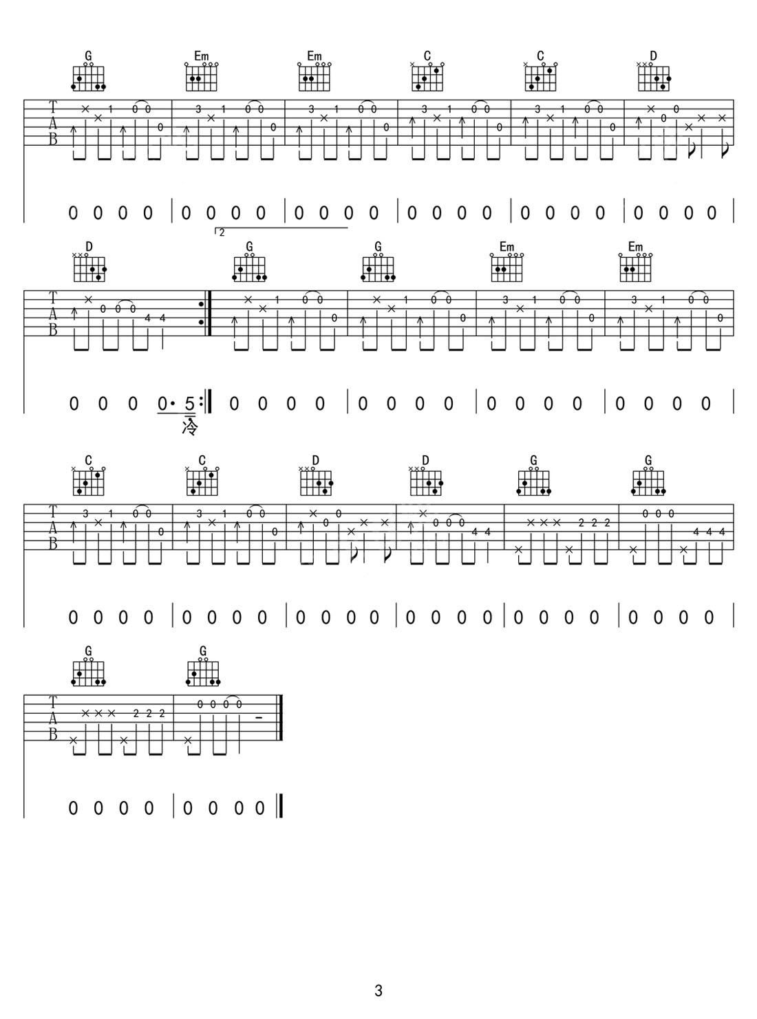 不能說的秘密吉他譜_周杰倫_G調(diào)和弦彈唱譜_完整帶前奏_圖譜3