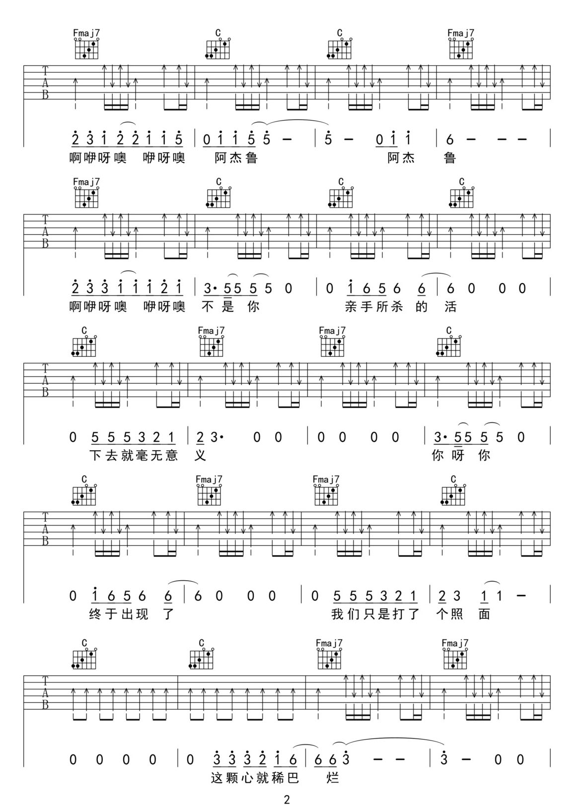 要死就一定要死在你手里吉他譜_莫西子詩_C調和弦彈唱譜_圖譜2