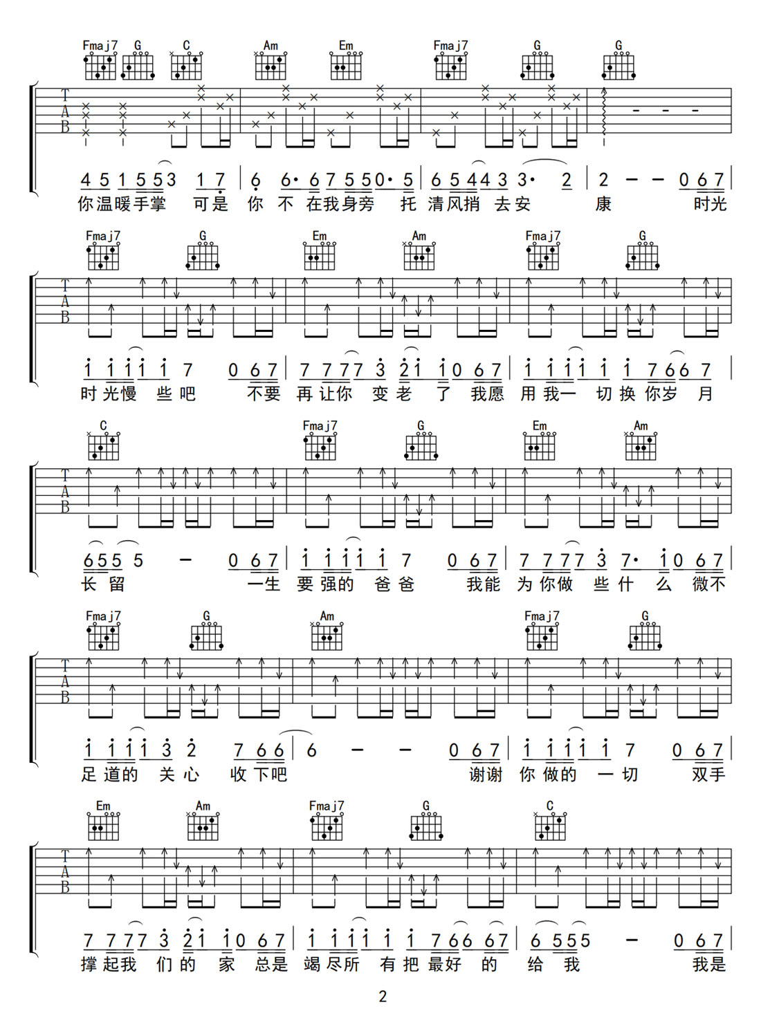 父親吉他譜_筷子兄弟_C調(diào)和弦彈唱譜_完美版_圖譜2