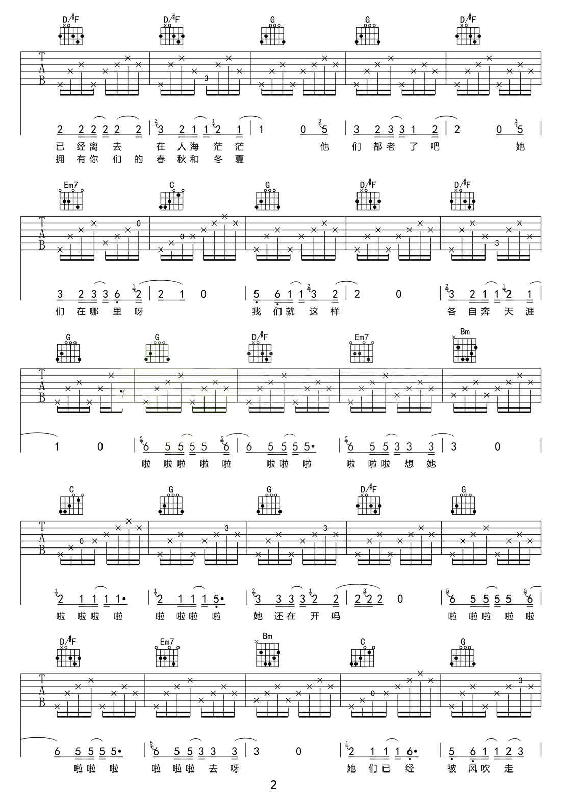 那些花兒吉他譜_樸樹_G調和弦彈唱譜_高清重制版_圖譜2