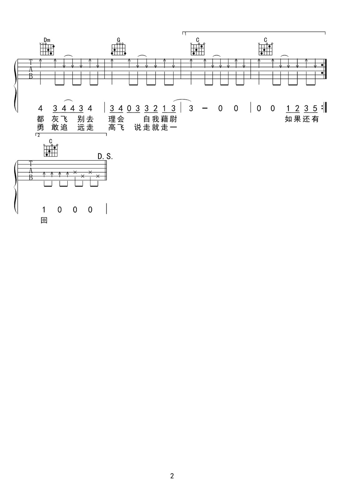 遠走高飛吉他譜_金志文_C調和弦彈唱譜_高清原版_圖譜2