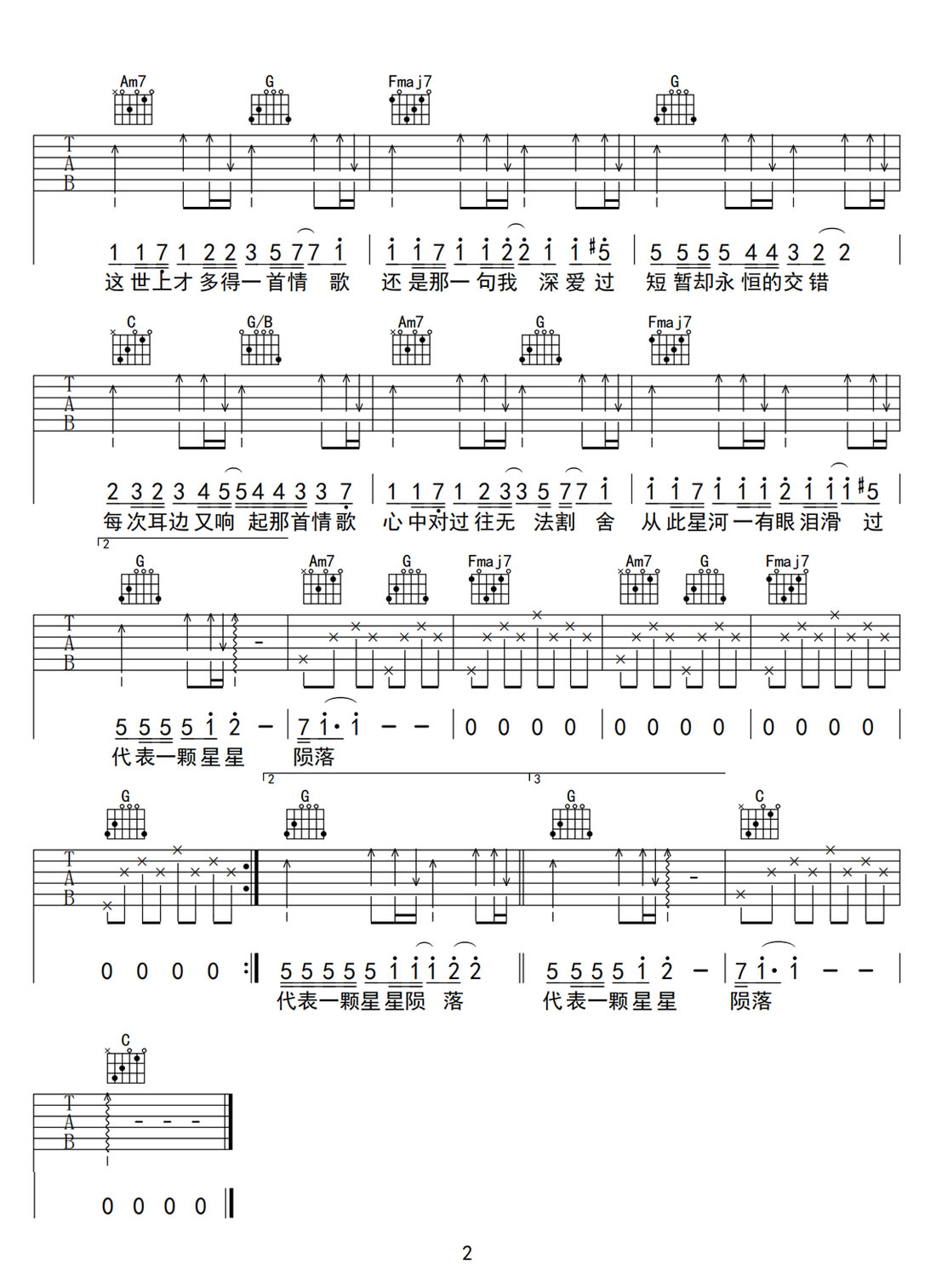終于愛過吉他譜_張遠_C調(diào)和弦彈唱譜_風吹半夏插曲_圖譜2