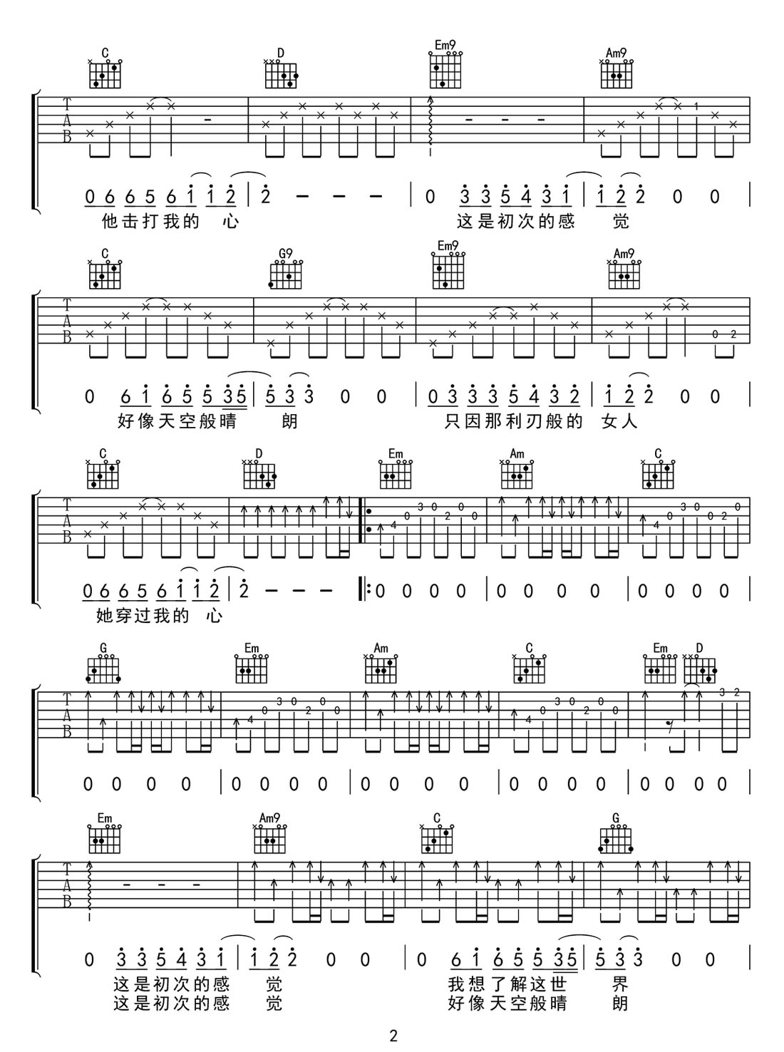 晴朗吉他譜_許巍_G調(diào)和弦彈唱譜_原版_圖譜2