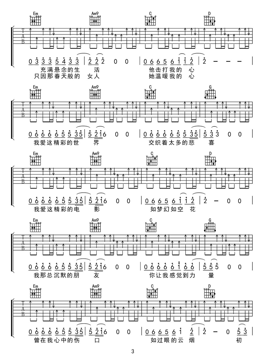 晴朗吉他譜_許巍_G調(diào)和弦彈唱譜_原版_圖譜3