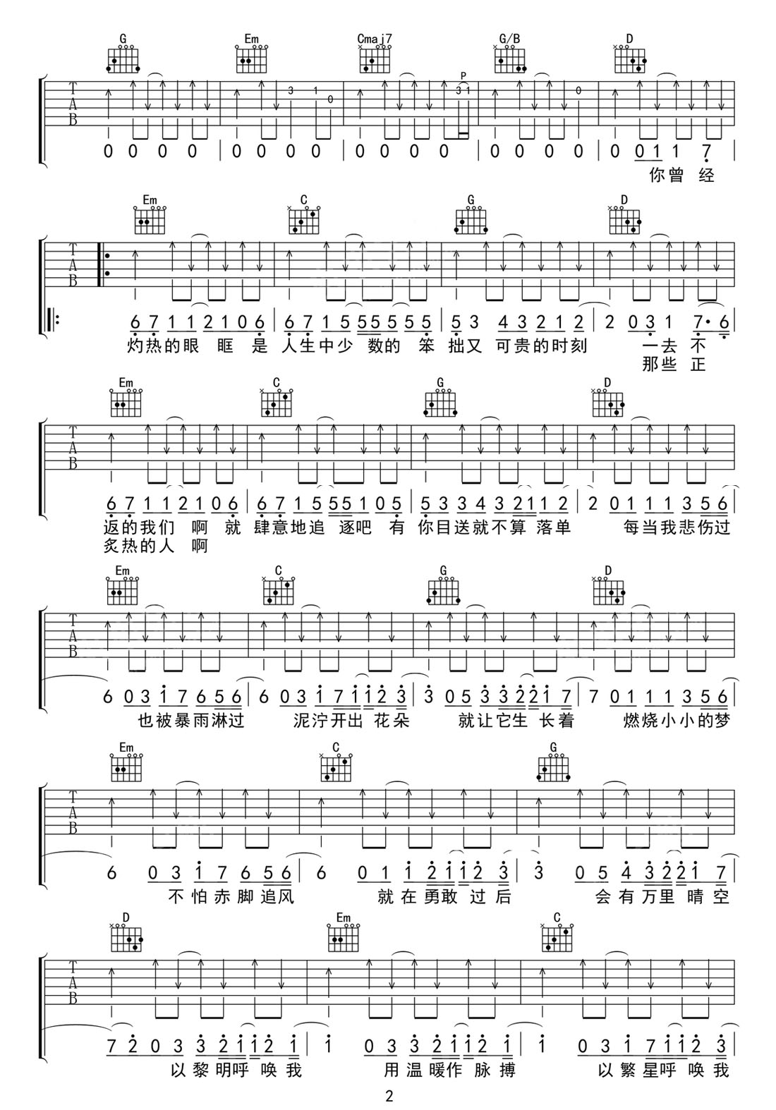 篇章吉他譜_張韶涵_C調(diào)和弦彈唱譜_完整版_圖譜2