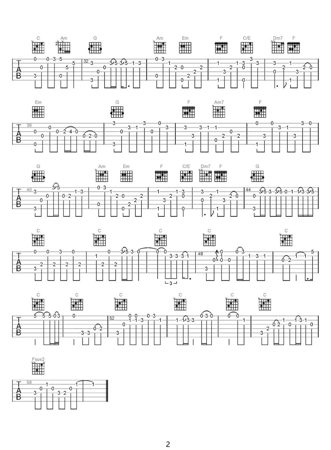 知道不知道吉他譜_劉若英_C調(diào)指彈/獨(dú)奏譜_天下無賊插曲_圖譜2