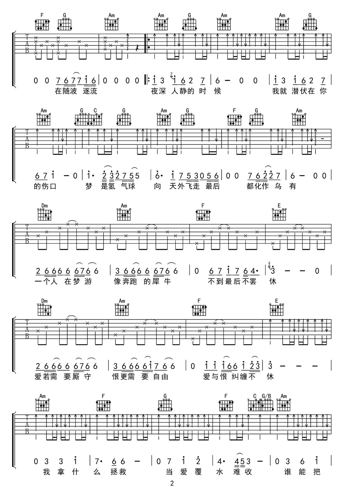 拯救吉他譜_孫楠_C調(diào)和弦彈唱譜_高清完美版_圖譜2