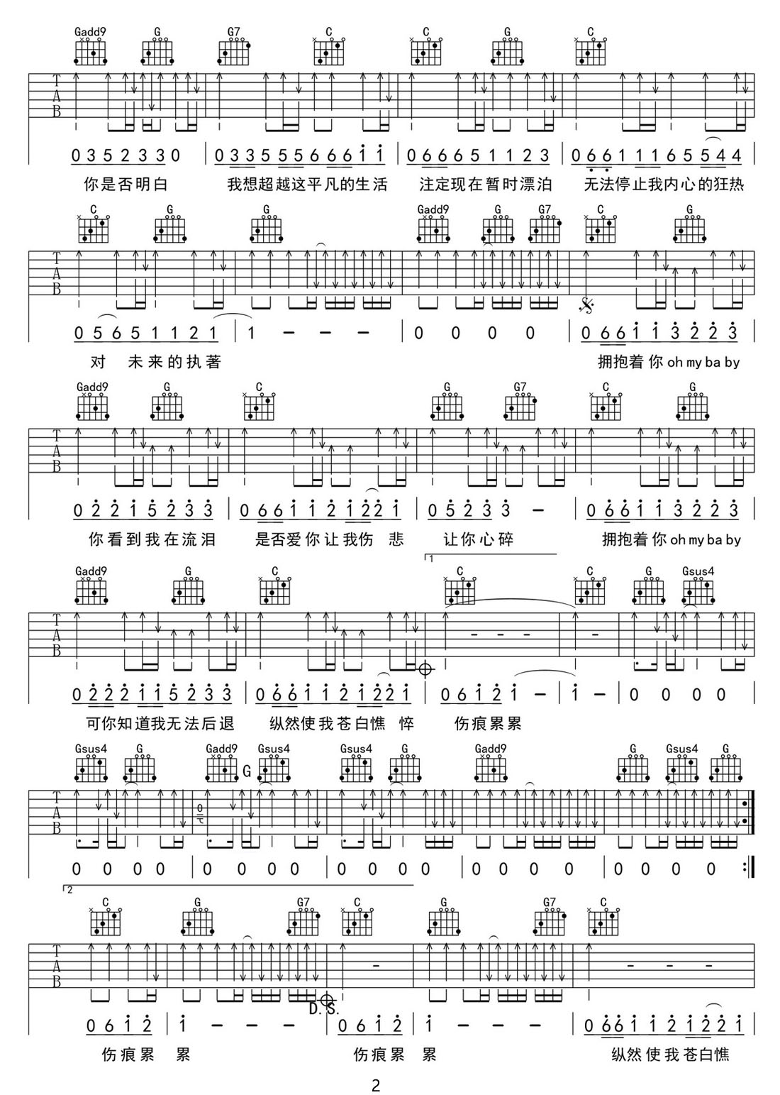 執著吉他譜_許巍_G調和弦彈唱譜_完整版_圖譜2